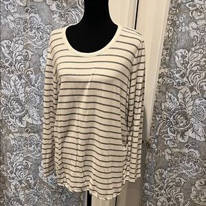 Market & Spruce Beige and Black Striped Long Sleeve Top